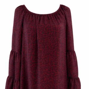 JM Collection Burgundy Leopard Print Blouse – Size Large